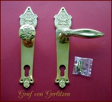 Messing Poliert Haustürbeschlag Türdrücker Jugendstil PZ 92 Langschild S43-4P