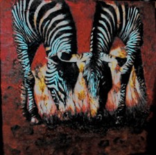 Bild...Keilrahmen..." Zebra "...Servietten und Acrylfarbe..Selbstgemacht