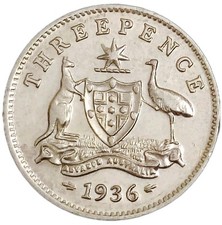 Australien 3 Pence 1936 Silber Georgivs V Top Silver Coin  Art. 001 -007