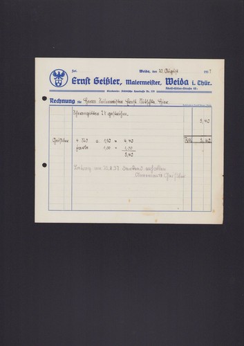 Weida rechnung 1937 - weida,,