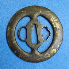 N/A Tsuba Large Namakoshi with Gold Inlay Higo Musashi Style Antique Design