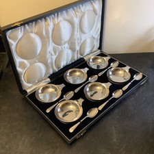 Harrods Eis Set versilbert Vintage Dessert 6 Henkelschalen Löffel