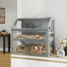 PawHut Hamsterkäfig aus Holz, 3 Etagen, 80x50x76cm, Hellgrau