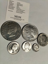 Sammlerstücke, 5 Dollar 1988, 1 D. 1922, Half  1971, Quarter 1985, Five C. One D