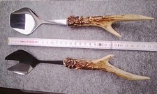 Jagdbesteck, Hirschhorngriffe, Salatbesteck28cm Edelstahl 18/8,  ,sehr Gut, (71)