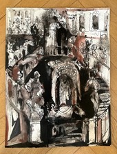 Original Tuschezeichnung von Charlotte Heister (1921–1998) – Prag, signiert