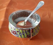 Kaviarschale mit Glaseinsatz und Löffel, Emaille, russisch, D=6 cm