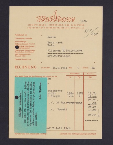 Stuttgart rechnung 1941 - rechnung,