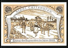 Notgeld Carlshafen 1699, 2 Mark, Einzug der Hugenotten und Stadt-Sparkasse Carl 