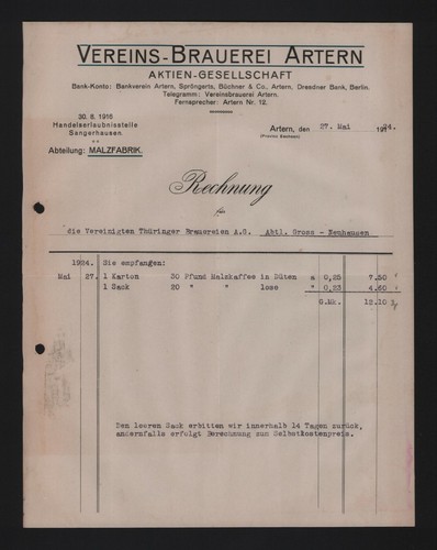Artern rechnung 1924 - artern,,
