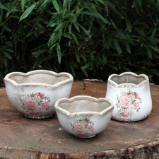 Vintage Blumen Pflanzschale Creme Weiß Übertopf Blumentopf Landhaus Pflanztopf