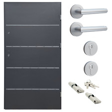 Ausstellungstür #PT05 Nebeneingangstür Alu-Stahl Tür ATU56 DIN Rechts 110x207cm