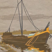 Farbholzschnitt Frachtschiff