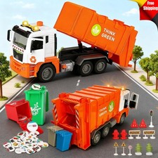 Müllwagen mit 4 bunten Mülltonnen Recycling Auto-Modell Spielfahrzeug für Kinder