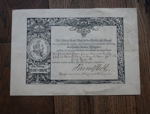 Urkunde centenarmedaille - urkunde,