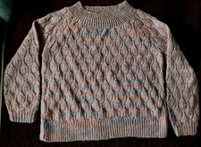 Damen Pullover Pulli Shirt Grau-Altrosa Gestrickt Ajour Lochmuster Gr.50/52
