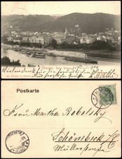 Ansichtskarte Bad Schandau Panorama-Ansicht Elbe Schiffe 1904