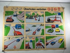 Fahrschule Lehrtafel Überholen verboten Poster Mofa Moped Auto Bus Laster