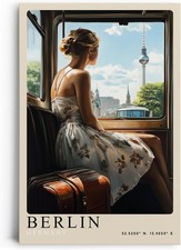 Wandbild auf Leinwand Berlin Deutschland Stadtblick Fernsehturm Zugreise