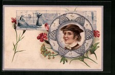 Präge-Lithographie Niederländer mit Pfeife im Rettungsring 