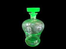 Antik Likörflasche Karaffe - Uranglas - Handgeschliffen Wein - 10x17 cm - 1920er