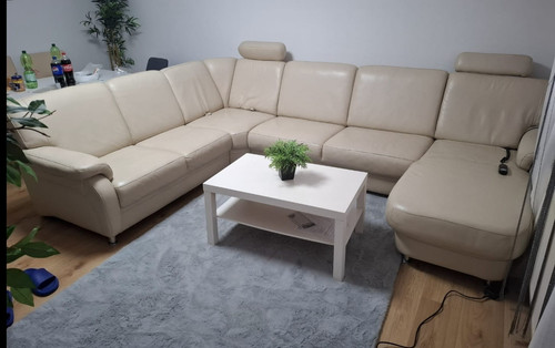 Beige leder wohnlandschaft - beige,