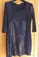 ausgefalles festl. Kleid v. Biba /Tunika /M Stretch  Pailletten, Schnallen dklbl