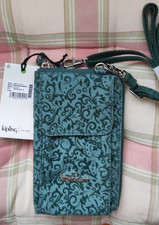 NEU Kipling Handytasche + Geldbörse 2 in 1, grün Samt, langer Gurt
