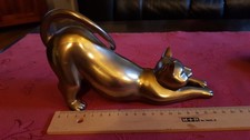 Katzen Skulptur Signiert Messingfarben