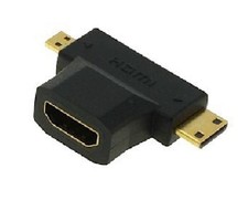T-Stück 2 in 1 Adapter HDMI A Buchse Kupplung auf Micro Typ D / Mini C Stecker