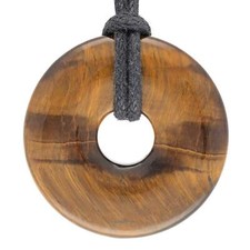 Tigerauge Donut 30 mm Anhänger mit Baumwollband | Edelsteinschmuck