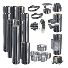 Edelstahl Schornstein Bausatz doppelwandig DW 80 - 200 mm alle Längen Ofen Kamin