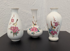 3 kleine Porzellan Vasen - weiß mit Goldrand - asiatische Motive - Blumen Vögel