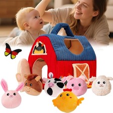 Bauernhoftiere & Bauernhof Montessori Sensorisches Spielzeug mit Scheune Stoff