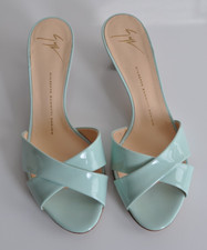 Giuseppe Zanotti Pantoletten Mules Absatz Sandalen Leder Mint Blau Pastell Gr 40