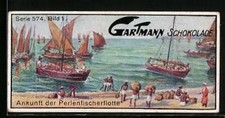 Sammelbild Gartmann´s Schokolade, Die Perlenfischerei, Ankunft der Perlenfische 