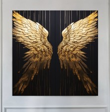 XXL LEINWAND BILD BIS 140x140x5 ENGELSFLÜGEL GOLD SCHWARZ WANDBILD MODERN KUNST