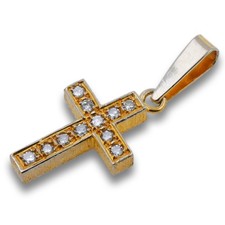 Kreuz Anhänger 585 Gold 14 Karat Gelbgold Diamant Religiös Damen Wert 600,-