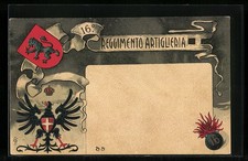 Ansichtskarte 16. Reggimento Artiglieria, Wappen und Kanonenkugel 