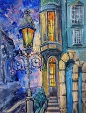 Nachtstadt Ölmalerei 15x20 cm