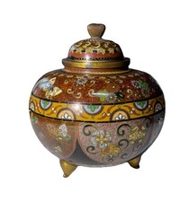 Sehr feine antike Cloisonne  Deckeldose Japan Meji-Zeit um 1900, 10x9 cm. TOP