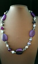 NEU Halskette Collier Achat Lila Edelstein Perlen 42+6 cm Neu 88 