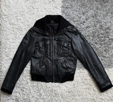 Bench kurze Lederjacke Pilotenjacke mit Strickkragen Gr. L schwarz