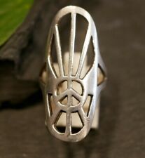 Ausgefallener 925 Silber Ring Riesig Peace Frieden Hippie Goa Psy Breit Vintage