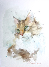 Kleines Aquarell "  Katze ", Größe 10,5x15,5 cm