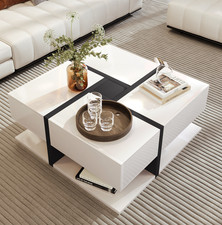 Quad Couchtisch Hochglanz mit 4 Schubladen Stauraum Wohnzimmer Kaffeetish Weiß