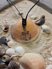 Surferkette Halskette Anhänger Anker Surfer Kette Damen Herren Schwarz Maritim
