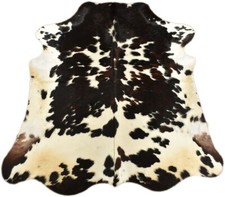 KUHFELL TRICOLOR STIERFELL ca. 230 x 200 cm XXL RINDERFELL TEPPICH BRAUN WEISS