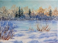 Winter Ölmalerei 24x18 cm Schneelandschaft Original Ölgemälde auf Leinwand