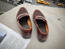 Stephane Kelian Paris Herren Schuh geflochtene Lederschuhe Slipper braun Gr 9/43